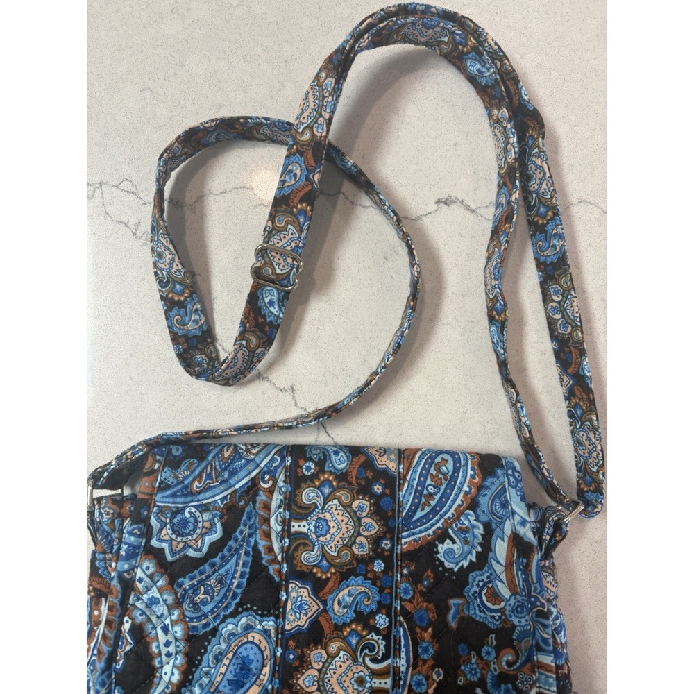 Stephanie Dawn Crossbody Hipster Bag Mocha Paisley Quilted Cotton Blue USA Made. - Picture 8 of 12